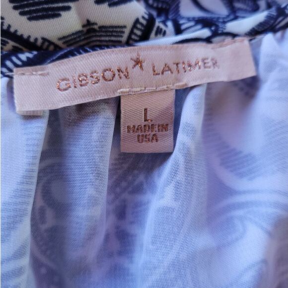 GIBSON LATIMER Boho Cold Shoulder Mumu Dress L Blue Festival Hanky Hem Tunic - Picture 6 of 10